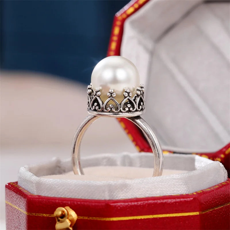 CAOSHI Chic Delicate Design Proposal Ring Female Wedding Accessories with Simulated Pearl Graceful Jewelry for Engagement