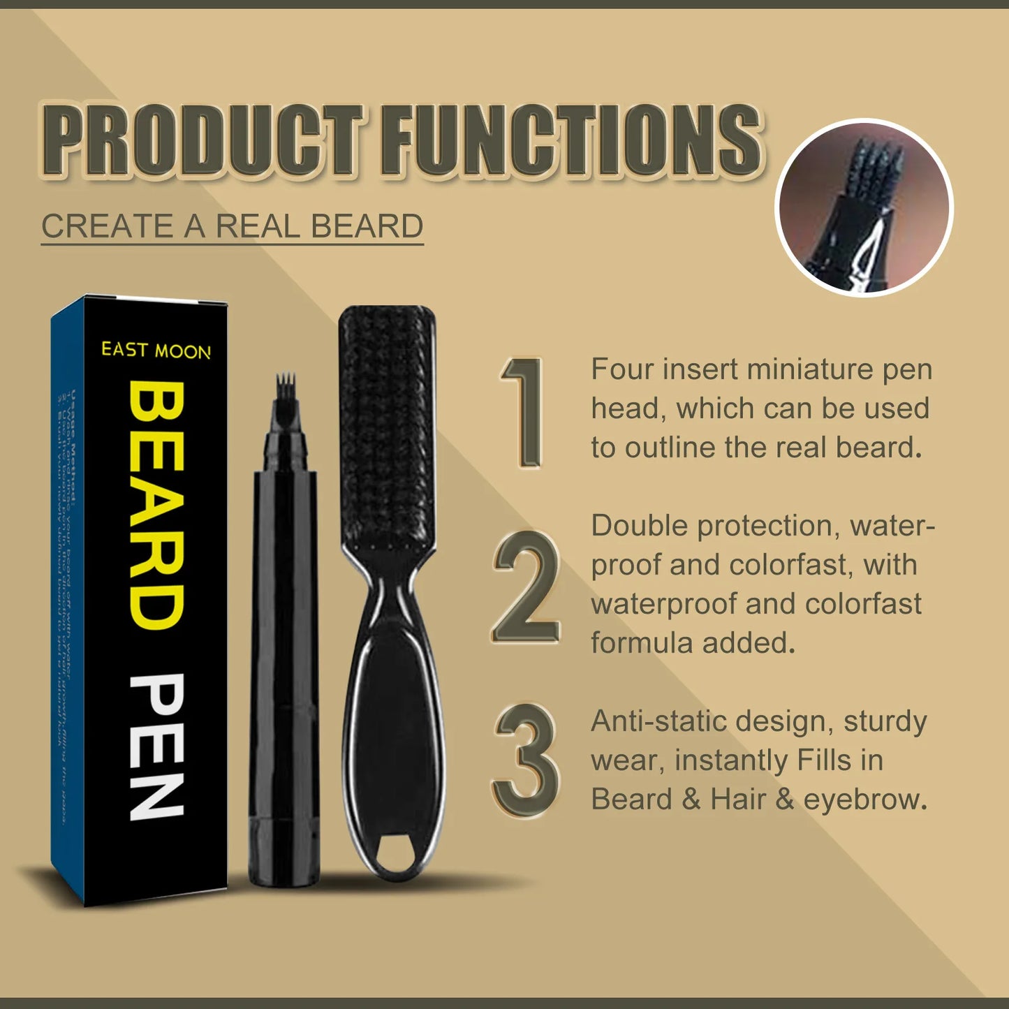 Waterproof Beard Pen Beard Filler Pencil And Brush Beard Enhancer Lasting Repair Moustache Coloring Shaping Tools Hair Pencil