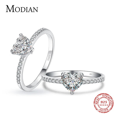 Modian Sparkling 925 Sterling Silver Heart 1CT Clear CZ Finger Rings For Women Classic Luxury Wedding Accessories Jewelry GIFT