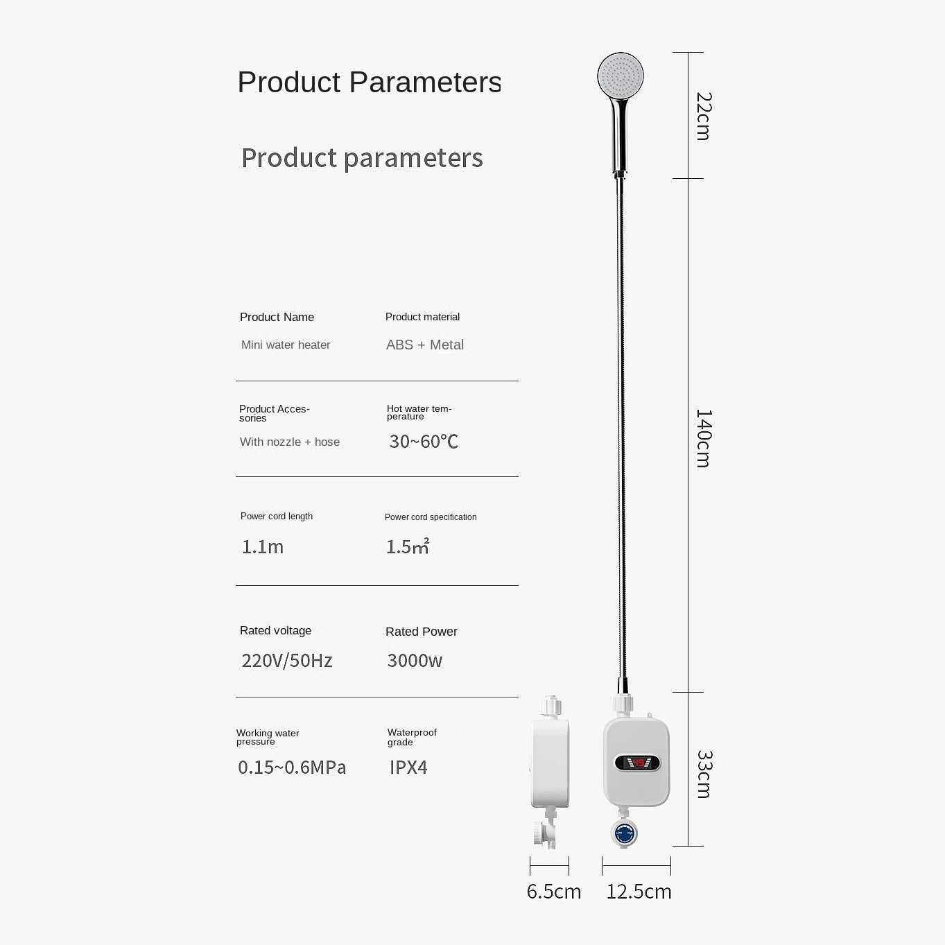 3000W Electric Thankless Mini Instant Hot Water Heater