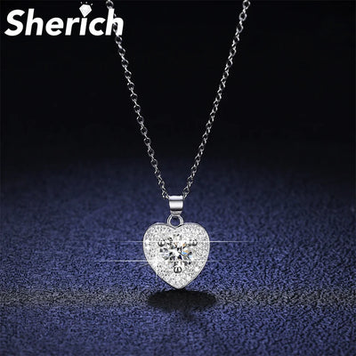 Tbestone Heart Shape 1ct Moissanite S925 Sterling Silver Sparkling Charming Personalized Pendant Necklace Women's Brand Jewelry