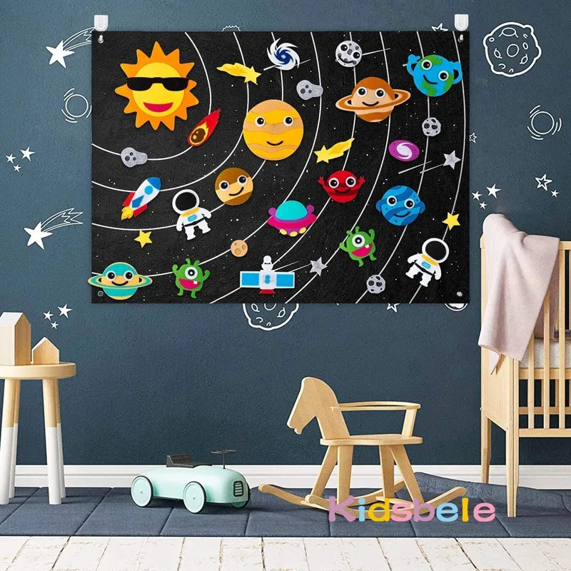 Outer Space Felt Montessori Board Toy Solar System Universe Storytelling Flannel Interactive Play Mat Education Toys For Kids