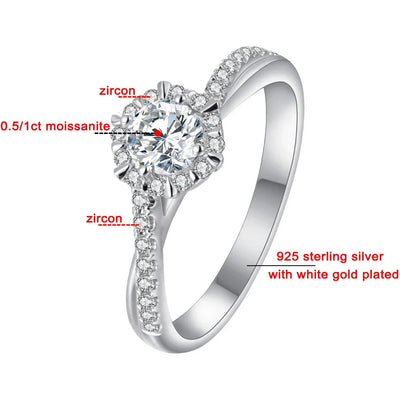 0.5/1CT Moissanite Engagement Rings for Women D Color Sparkling Lab Diamond Fine Jewelry S925 Silver Rings Original Certified