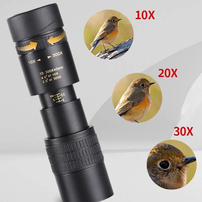 10-300X40 Zoom Len Spin Monoculars Mini Long Range Spyglass Telescope HD Outdoor Mobile Phone Photo Night Vision for Hunting