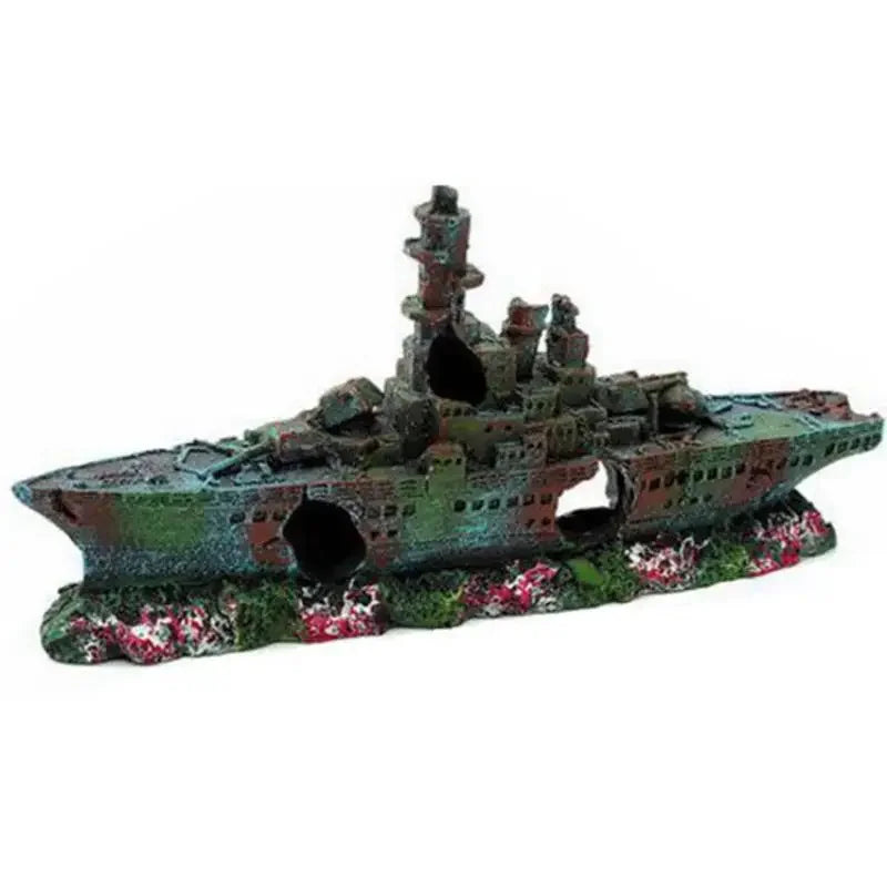 Resin Craft Wreck Boat Sunk Battleship War Ship Fish Tank Aquarium Ornament