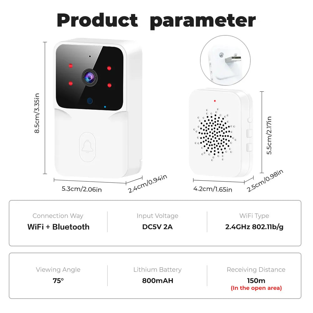 Tuya WiFi Video Doorbell Wireless HD Camera PIR Motion Detection IR Alarm Security Smart Home Door Bell WiFi Intercom for Home