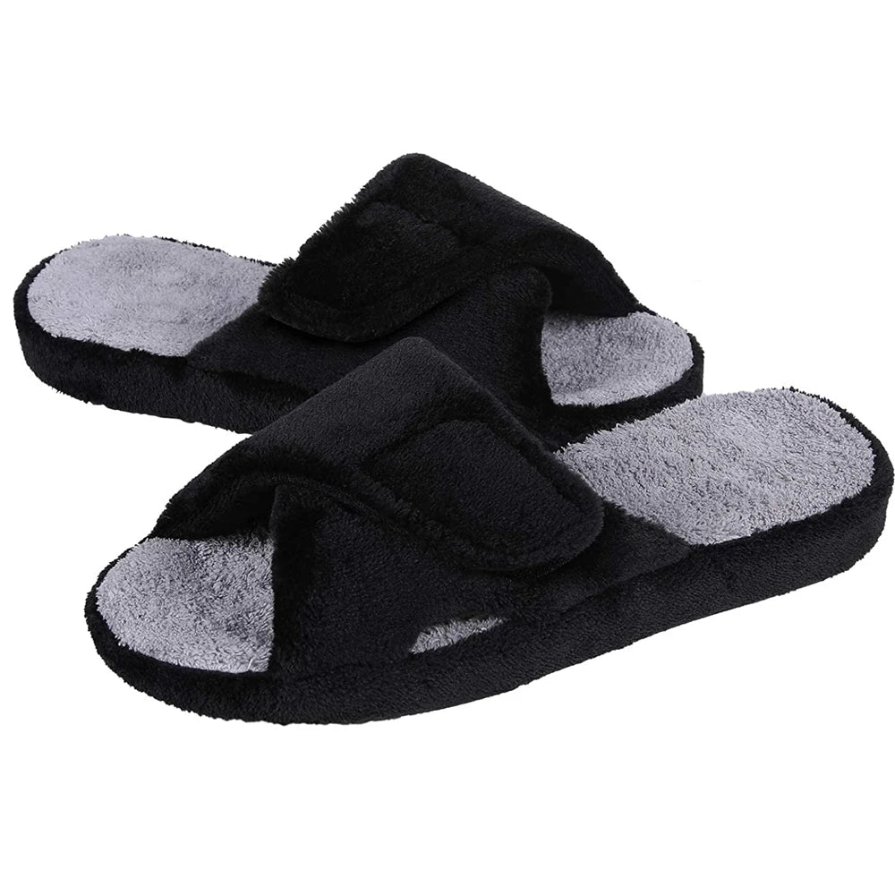 Pallene Cross Band Cotton Slippers Women Indoor Fuzzy Slippers For Ladies Non-slip Cozy Flats Slippers Open Toe House Slippers