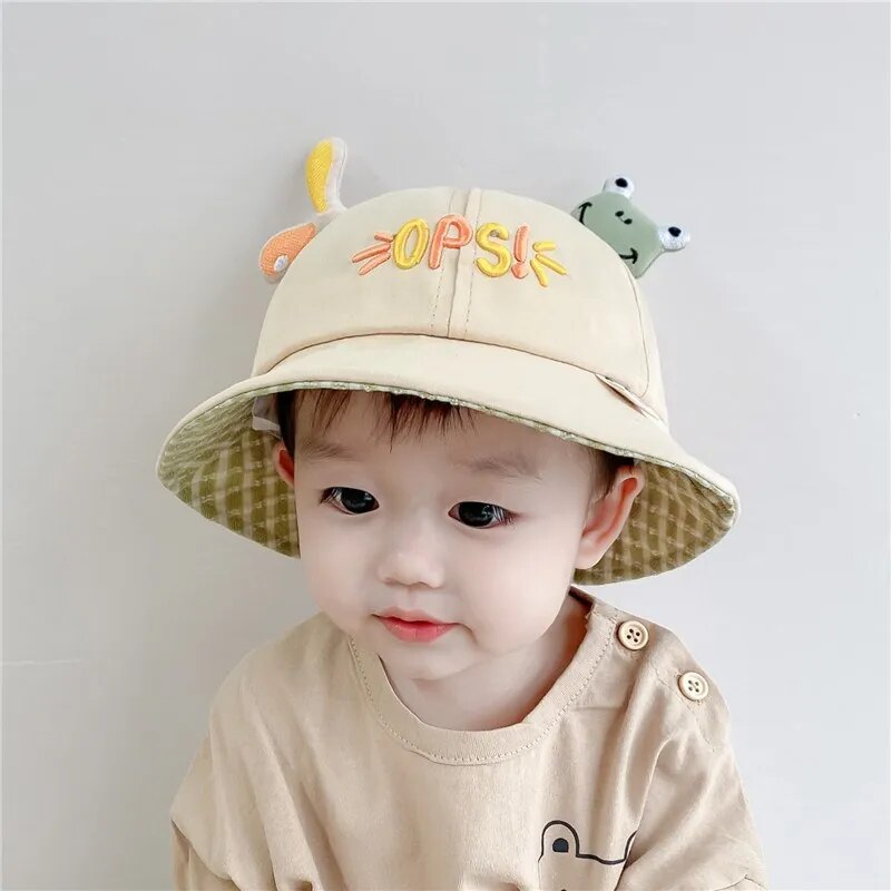 Cute Cartoon Baby Bucket Hat Cotton Panama Cap Spring Summer Outdoor Beach Fisherman Hats Baby Boy Girl Sun Hat For Kids Toddler