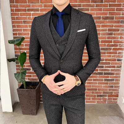 High-quality (Blazer + Vest + Trousers) Men's Italian Style Elegant Fashion Simple Business Casual Gentleman Three-piece Suit