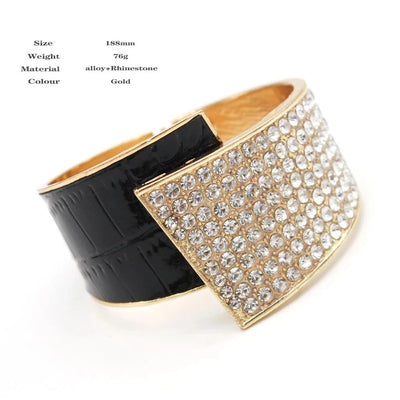 Fashion Geometric Cuff Bracelet For Women Crystal Spring Open Wide Leather Bracelet Trendy Party jewelry