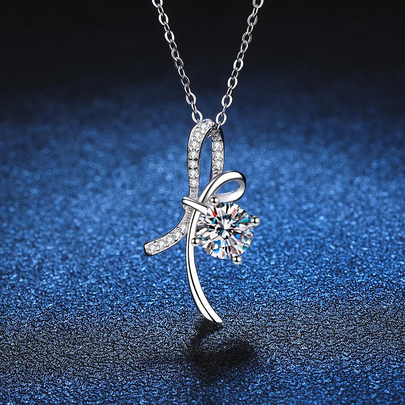 1CT Real Moissanite Pendant Necklace for Woman S925 Sterling Silver Sparkling Lab Diamond Neck Chain Wedding Party Gifts Jewelry