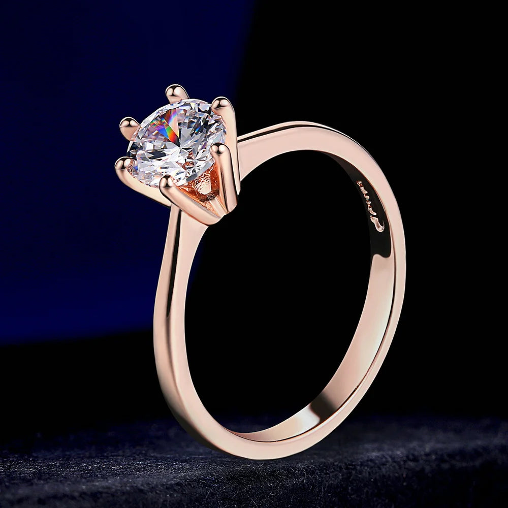 ZHOUYANG Wedding Rings For Women Classic Forever Perfect Cut 1 Carat Zircon Rose Gold Color 6 Claws Gift Wholesale Jewelry R013