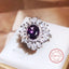 925 Silver New Model Amethyst Opening Ring Female Bling Bling Long Pillow Shape Deep Purple Zircon Full Diamond Ring Bridal Gift