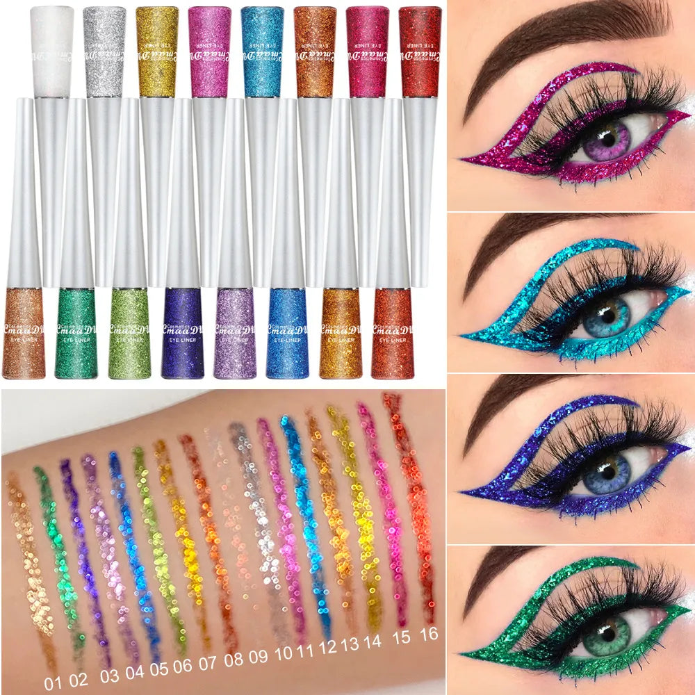 1PC Liquid Shiny Eye Liners Pigment Silver Green Gold Glitter Professional Waterproof Eyeliners Beauty Cosmetics Women Makeup