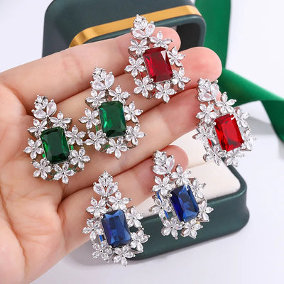 925 Silver New Geometric Square Zircon Earrings For Women Retro Fashion Diamond Hollow Earrings Party Birthday Jewelry Gift