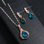 Fashion European and American Blue Zhihai Creative Geometric Wedding Earrings Necklace Set Women's Blue Green Water Drop Set