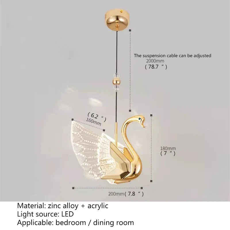 Hongcui Nordic Pendant Lamp Creative Gold LED Linear Swan Chandelier Light for Decor Home Dining Room Bedroom Fixtures