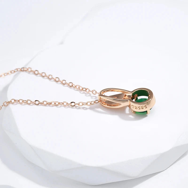 Kinel Hot Round Emerald Pendant Necklace Women 585 Rose Gold Color Natural Zircon Accessories High Quality Daily Fine Jewelry