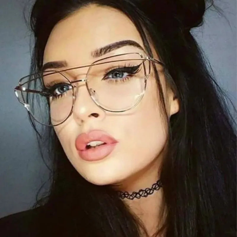 quality vintage Cat Eye glasses clear lens men women fashion gold metal frame eyeglasses oversized black 2022