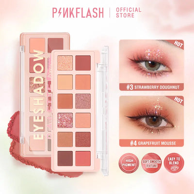 PINKFLASH 12 Color Glitter Eyeshadow Palette PinkDessert Waterproof High Pigment Long-lasting Eye Shadow Powder Makeup Cosmetics