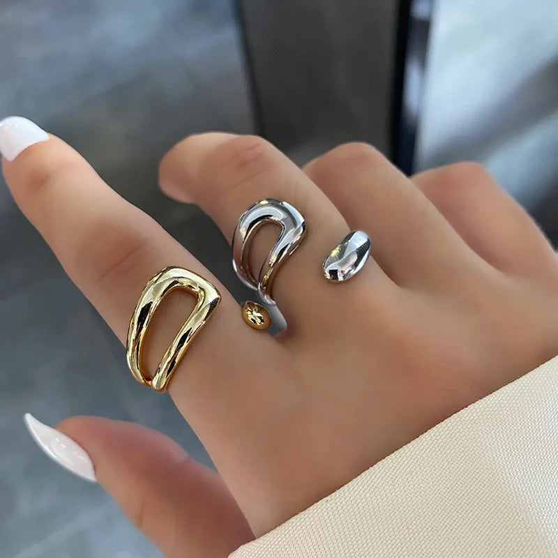 Silver Color Trendy Vintage Elegant Irregular Adjustable Rings for Women Punk Geometric Hollow Branches Open Ring Party Jewelry