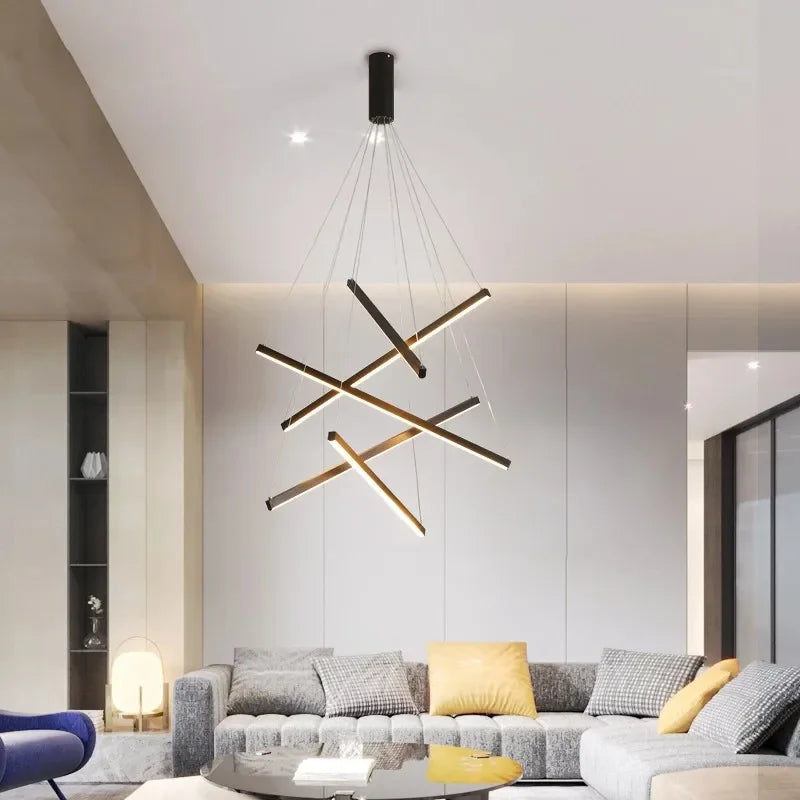 Modern Stair LED Ceiling Chandelier Duplex Building Highrise Living Room Hall Long Hanging Lamp Aluminum Indoor Lighting Fixture