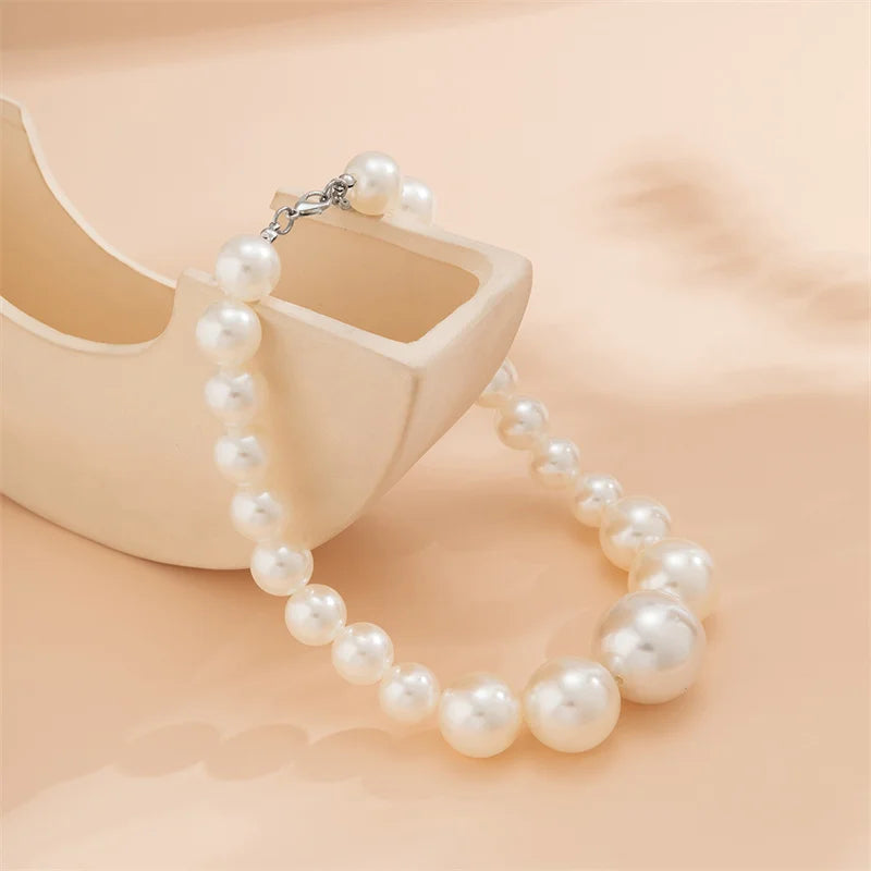 Pearl Necklace Earring For Women Female 2023 Trendy Bead Big Pearls Necklace Wedding Bracelet Party Jewelry Gift