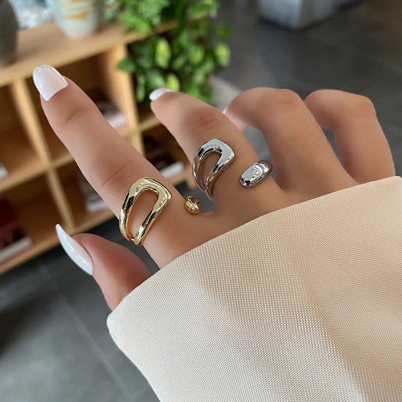 Silver Color Trendy Vintage Elegant Irregular Adjustable Rings for Women Punk Geometric Hollow Branches Open Ring Party Jewelry