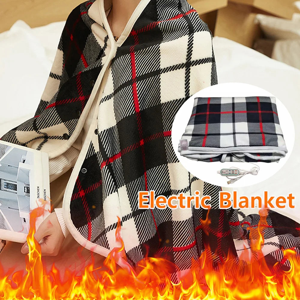 Electric Blanket Portable USB Electric Heated Blanket Shawl Adjust Flannel Throw Blanket Winter Heats Up Quickly Heated Cape Pad