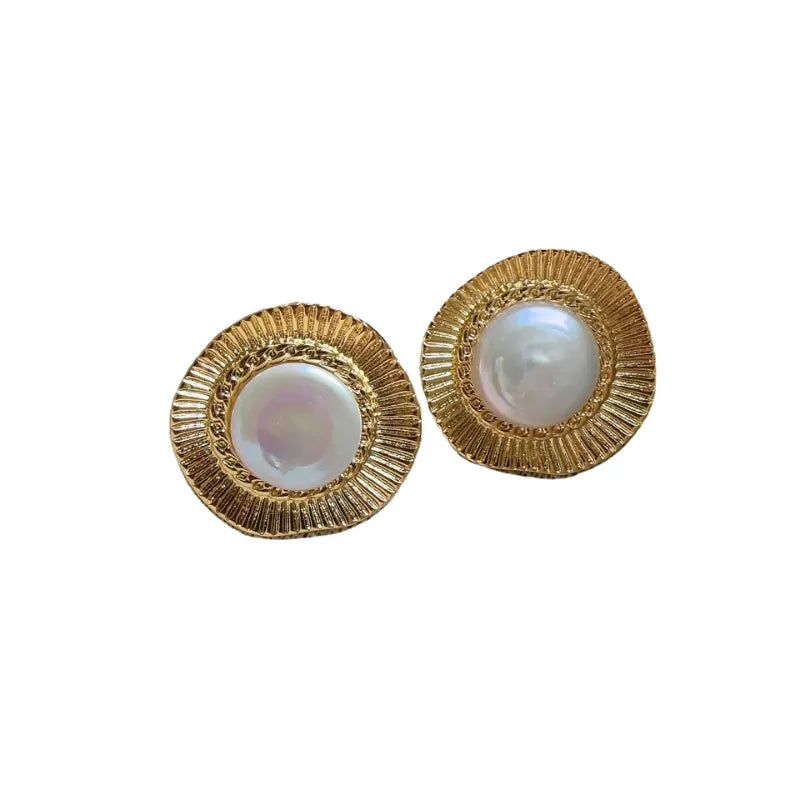 Retro Jewelry 925 Silver Needle Texture Metal Simulated Pearl Stud Earrings For Female Girl Gift Fine Accessories Vintage Style