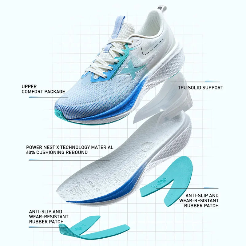 Xtep Running Shoes Men Wear-Resistant Cushioning Light Breathable Sport Shoes Comfortable Non-Slip Male Sneakers 877419110053