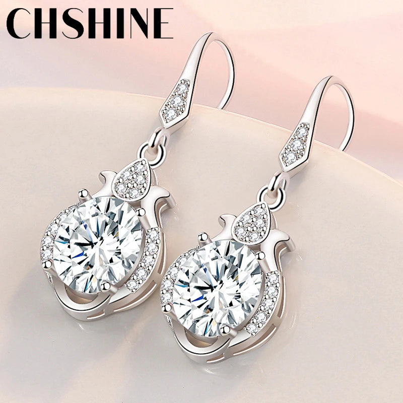 CHSHINE 925 Sterling Silver Water Drop Blue Zircon Earrings For Women Banquet Fashion Party Gift Jewelry