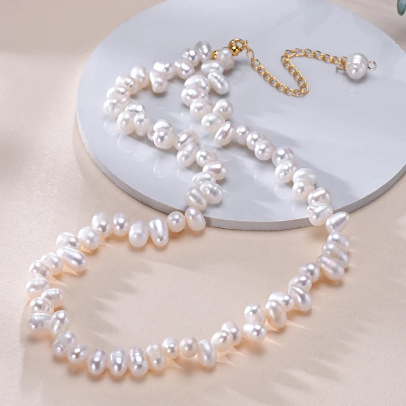 Natural Freshwater Pearls Irregular Interlaced Pearl Necklace S925 Sterling Silver Chain Elegant Fashion Jewelry Gifts for Women