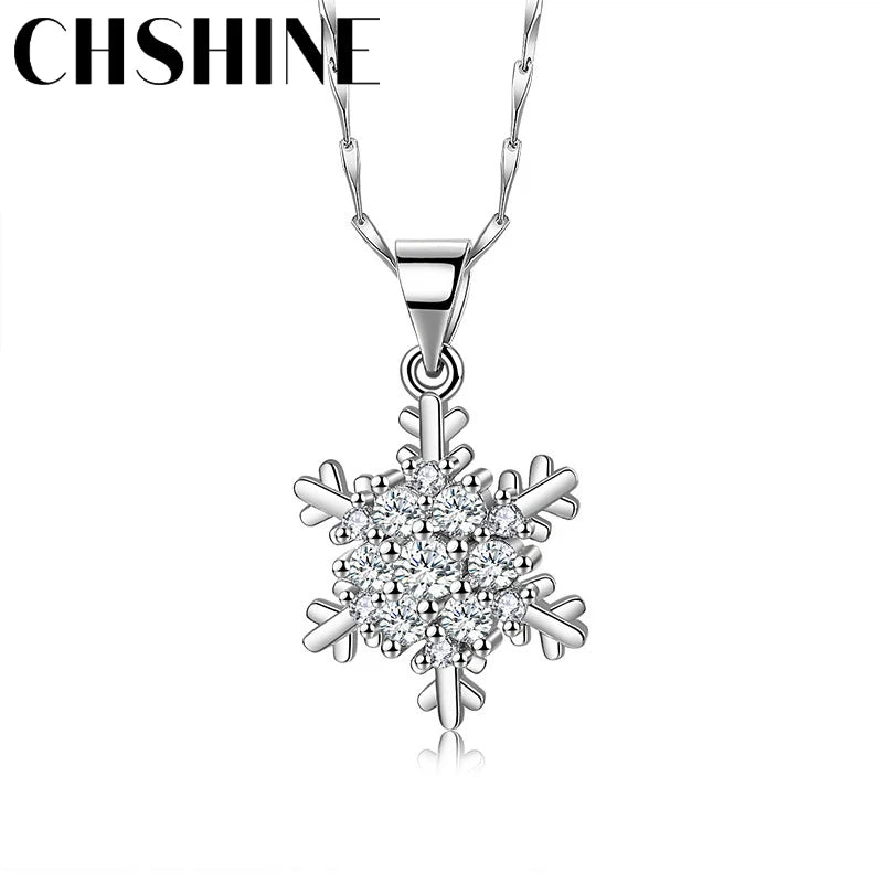 CHSHINE 925 Sterling Silver Snowflake Zircon 16-30 Inch Pendant Necklace For Women Wedding Party Gift Fashion Jewelry