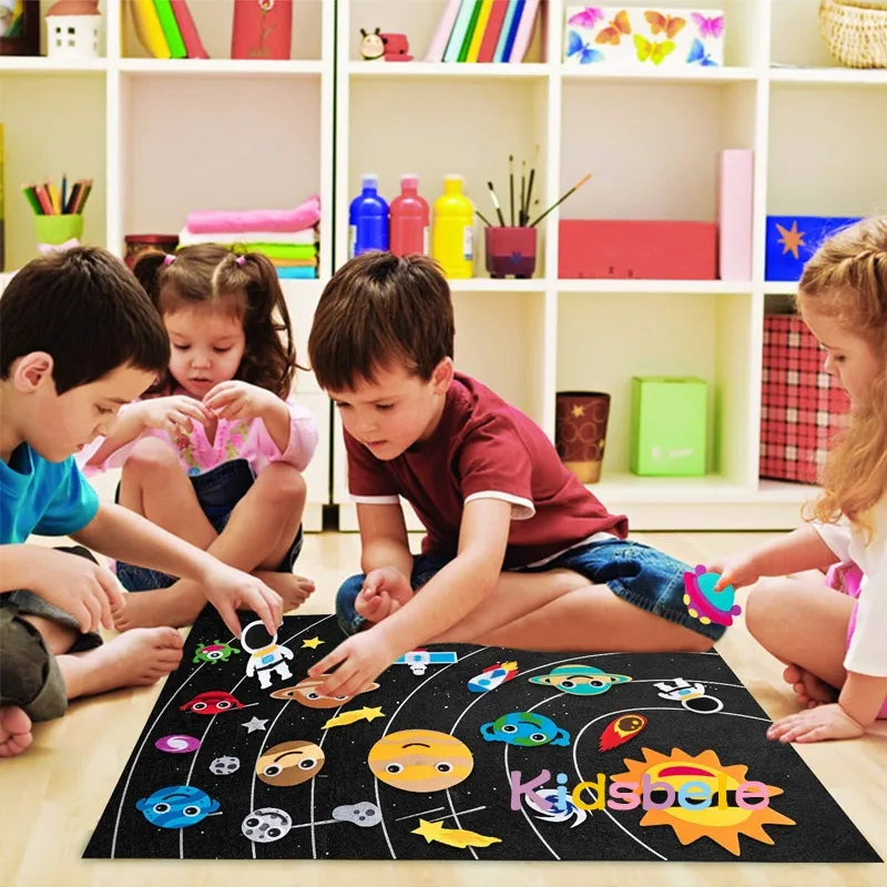 Outer Space Felt Montessori Board Toy Solar System Universe Storytelling Flannel Interactive Play Mat Education Toys For Kids