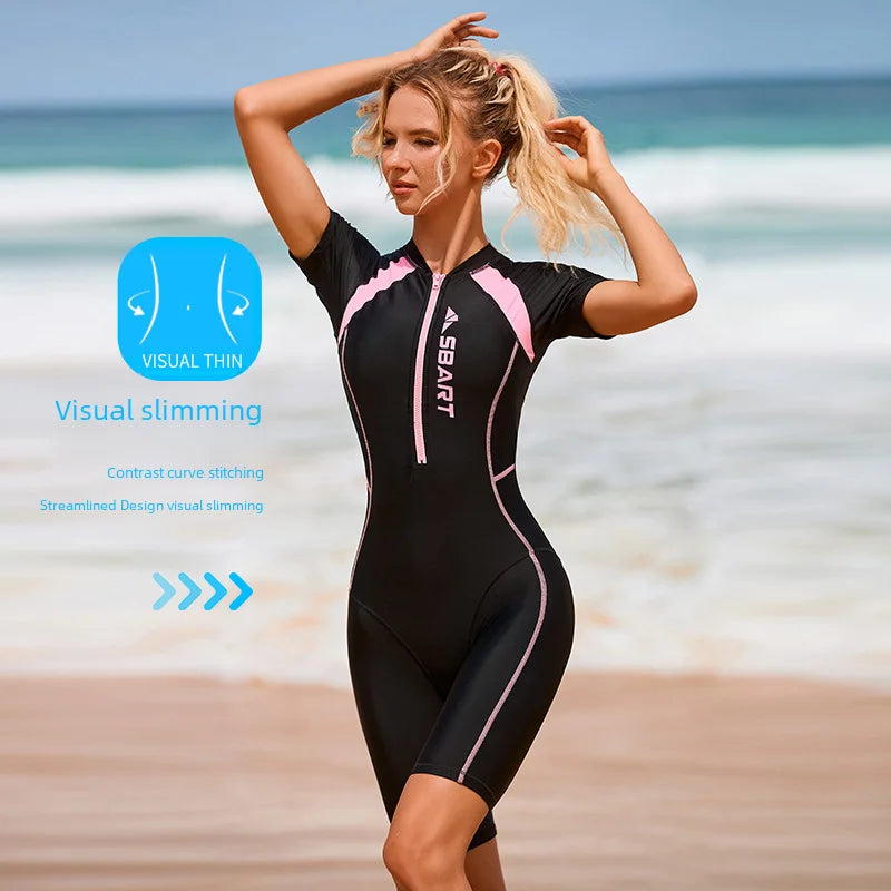 One-Piece Swimsuit Women's Sun Protection Quick-Drying Swimsuit Large Size Long-Sleeved Swimsuit Slimming Women's Diving Suit Je