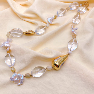 Y·YING Freshwater White Keshi Pearl Clear Quartz Yellow Opal Choker Necklace