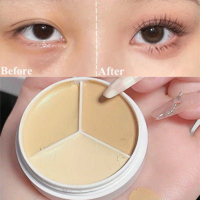 Moisturizing Concealer Palette with Brush 3 Colors Full Coverage Acne Spot Dark Circles Contour Concealer Cream Makeup Cosmetics