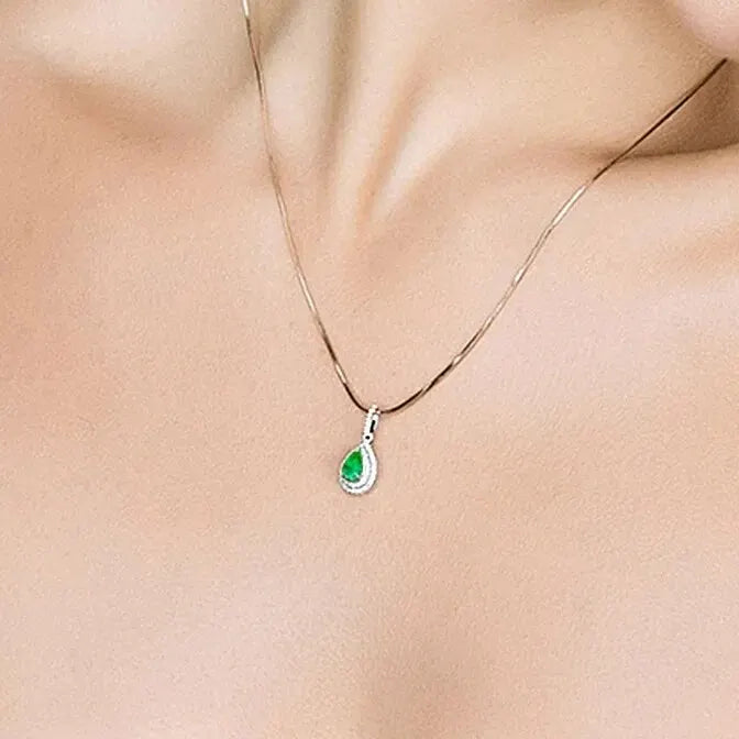 Zhenrong New Full Drill Micro-inlaid Waterdrop Pear Shaped Emerald Color Gem Pendant European Plated Luxury Engagement Necklace