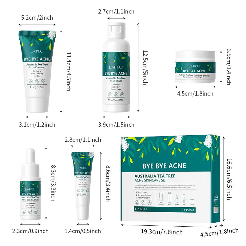 LAIKOU Australia Tea Tree Acne Skincare Five-Piece Set ( Cleanser, Toner, Serum,Gel,Cream), for Oily and Acne-Prone Skin