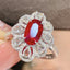 925 Stamped Fashion Imitation Natural Pigeon Blood Ruby Flower Ring For Women Water-drop Shape Party Birthday Jewellery Gift