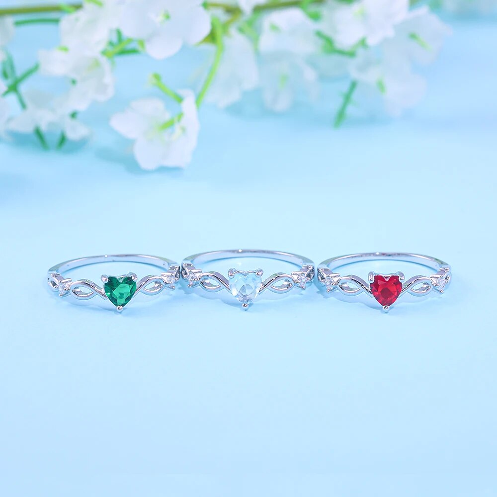 Simple Slim Heart Ring for Women Female Cute Finger Rings Romantic Birthday Gift for Girlfriend Multicolor Zircon Stone Jewelry