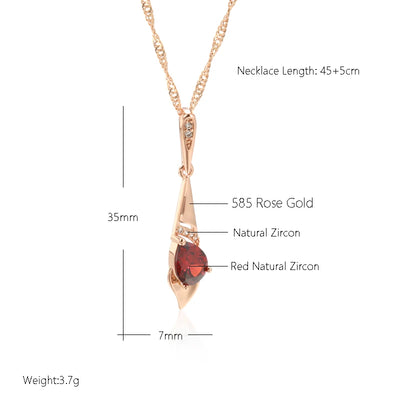 Kinel New 585 Rose Gold Color Long Pendant Necklace For Women Red Natural Zircon Bride Vintage Wedding Jewelry Daily Wear Gift