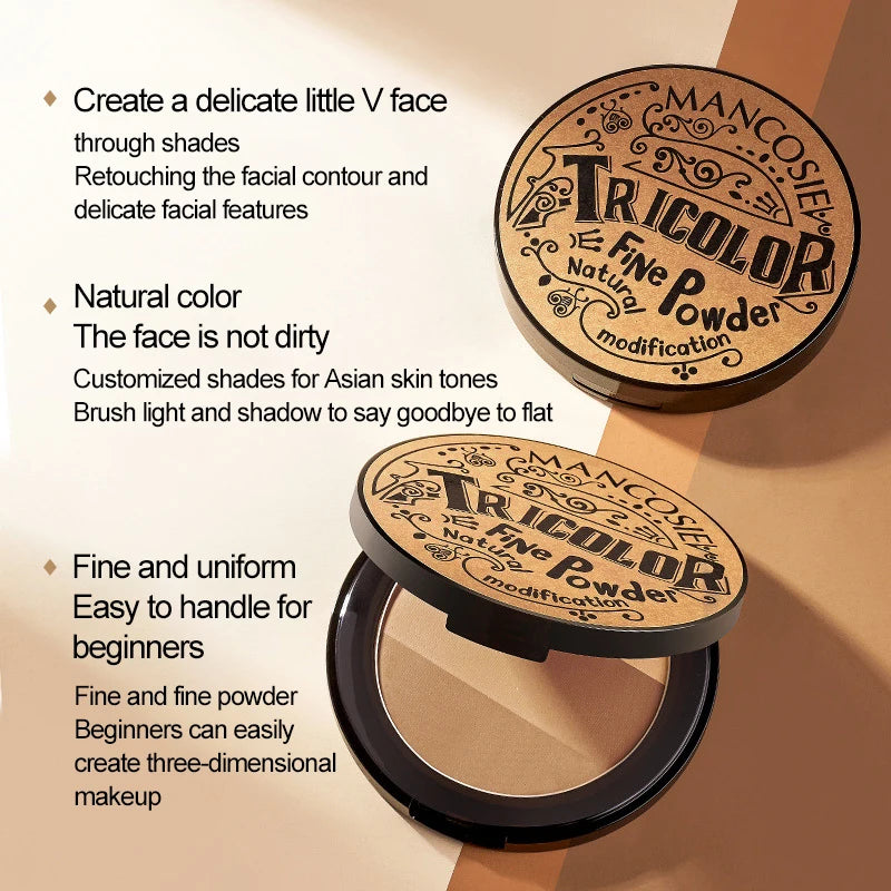 3-color Contouring Powder Bronzers Palette Cosmetic Long Lasting Natural Stereoscopic Face Shading Powder Contour Powder Palette