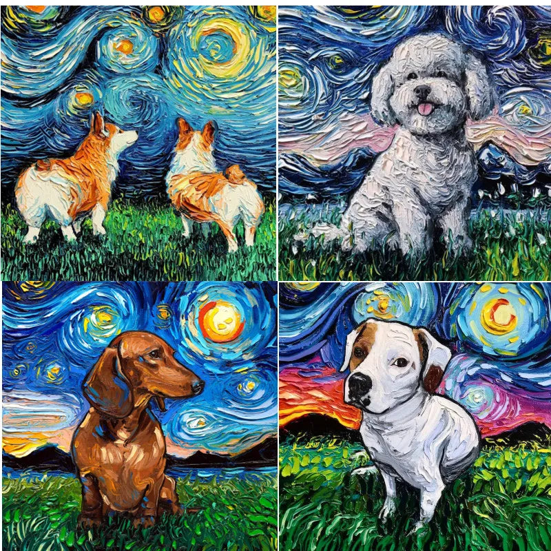 Van Gogh Stickers Heat Transfers Vintage Dogs Applique Patches for T-Shirt Thermal Iron On Clothes Diy Sticker