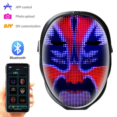 Festival Party Cosplay Mask with Programmable LED Lighted Gesture Face Transforming Mask Rechargeable App Controlled Screen Mask