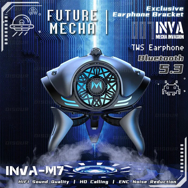 Mecha Invasion TWS In-Ear Wireless Headphones INVA-M7 Mecha Style Bluetooth 5.3 Gaming Earphone ENC Noise Reduction Headsets