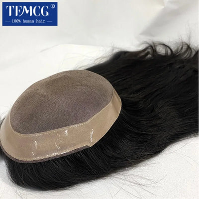 Men Toupee Customized Fine Mono Long Wig For Men 100% Human Hair Men's Wigs Lace&Pu Male Hair Capillary Prosthesis Man Wig