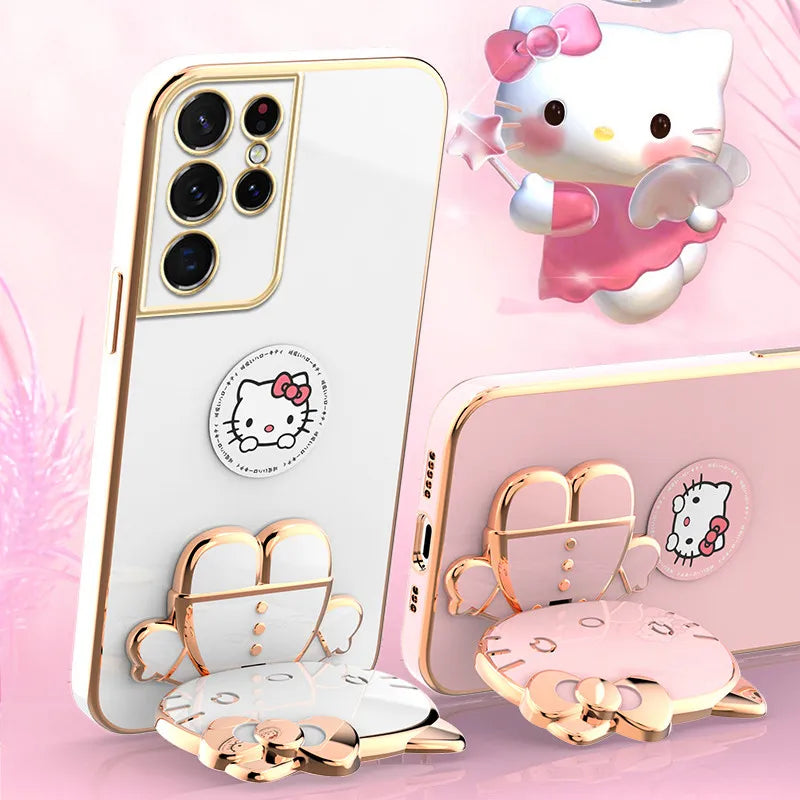 Hello Kitty Mirror Silicone Phone Case For Samsung Galaxy S23 Ultra S22 S21 S20 FE S10 Note 20 10 Plus A24 A34 A54 Plating Cover