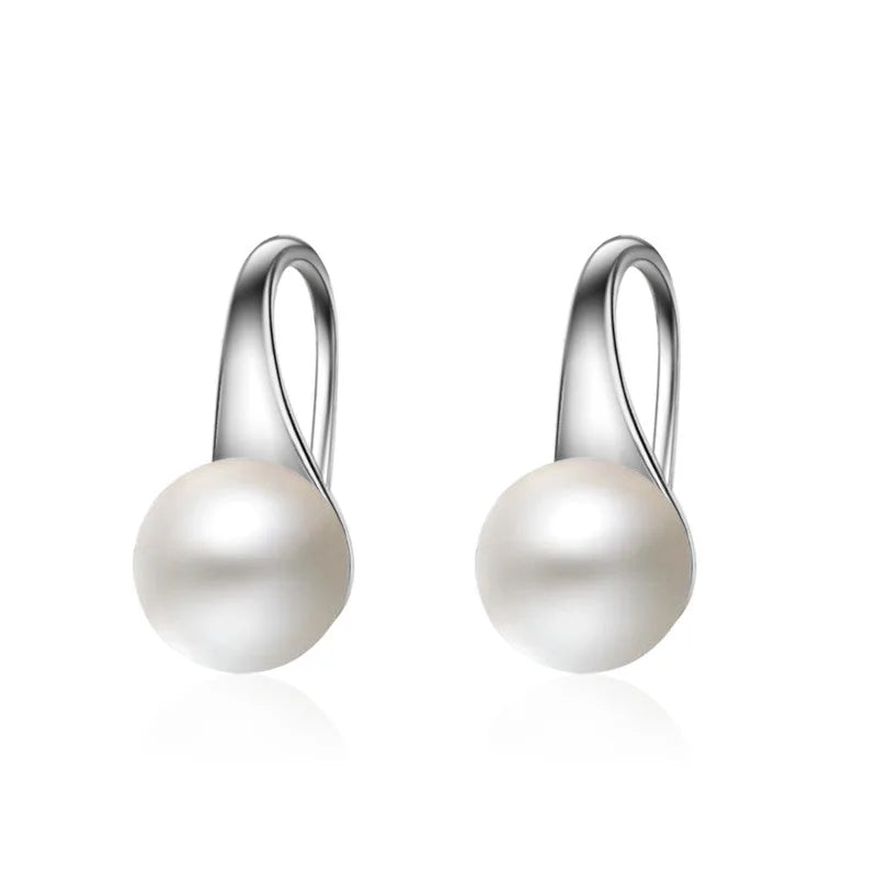 Elegant 925 Silver Needle Big Clear Freshwater Pearl Earrings Round Sterling Pearl Earrings Jewelry Classic Earrings for Women